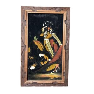 Vintage Matador Spanish Bullfighter Artwork Velvet Painting Framed Mexico